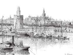 Grabado de la Torre del Oro